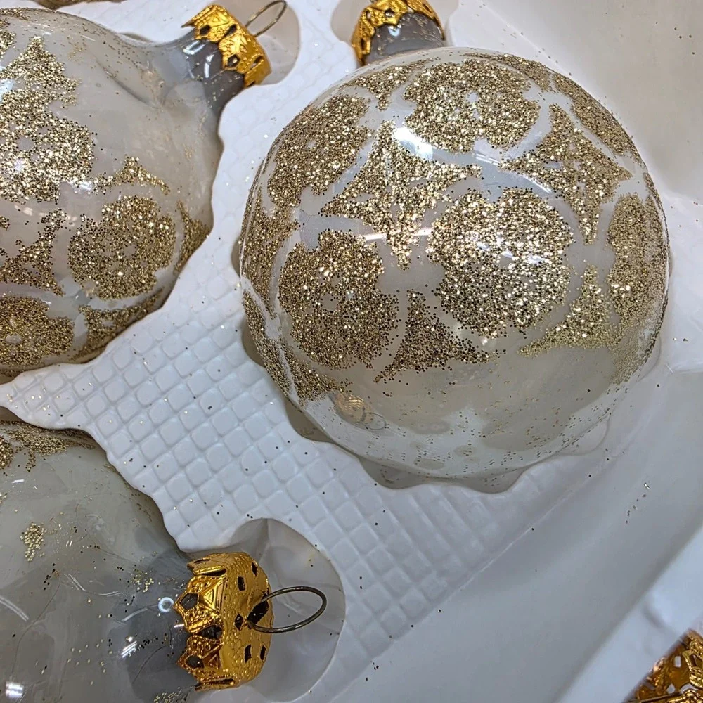 Vtg Rauch Glass Christmas Ornaments Lot of 24, Victoria White Gold Glitter, GUC‎